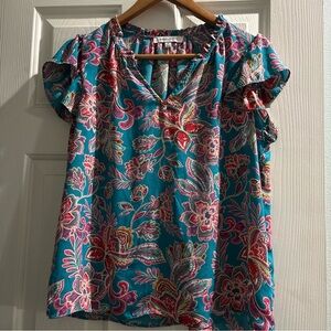 Rose & Olive Teal Floral Blouse